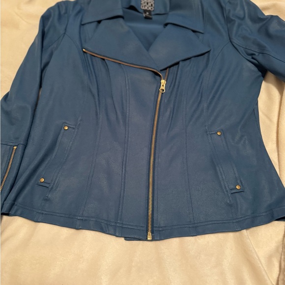 NWT Clara Sunwoo liquid leather single zip jacket size S blue-green color - Picture 4 of 8